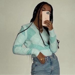 House of sunny suburban argyle fuzzy knit sweater vest with detachable sleeves